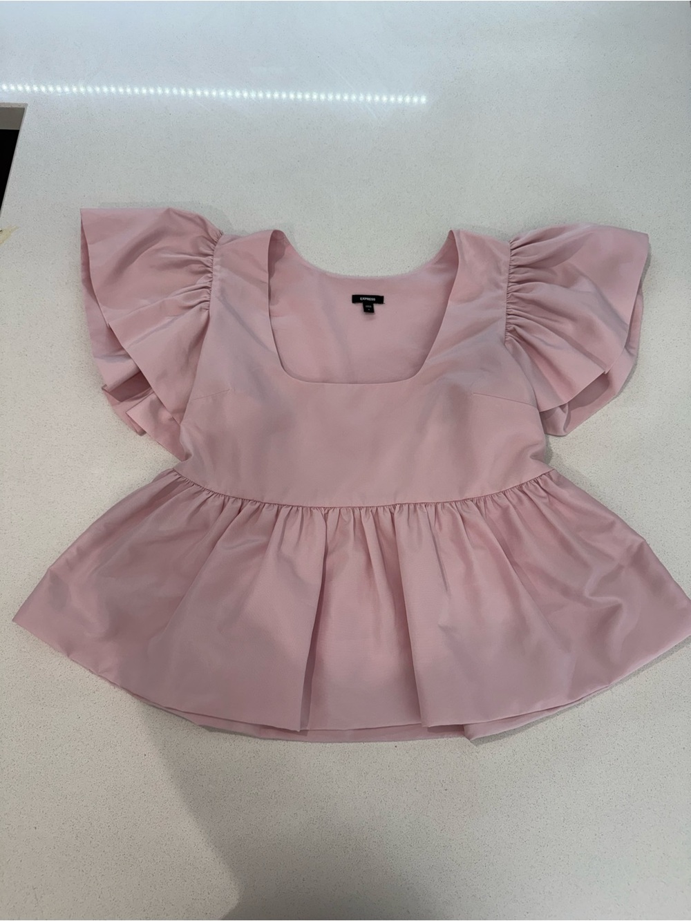 Express Pink Peplum Puff Sleeve Blouse